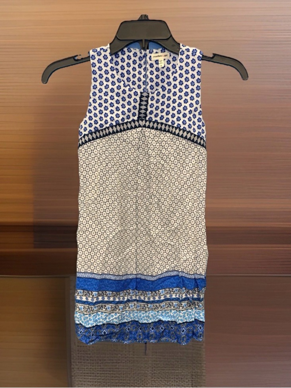 NwoT Monteau Girl Blue, Black, & White Geo & Floral Patterned Casual Dress-8-EC